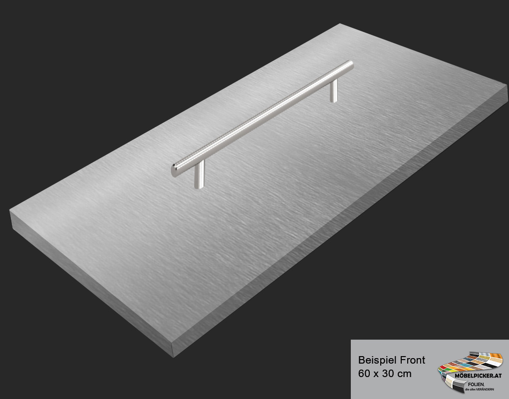 Metall: Edelstahl fein gebürstet silbergrau MPKI01 Folie für Kästen, Wände, Fronten, Küchenfronten, Fliesen, Glas, Fensterrahmen, Küchenarbeitsplatten